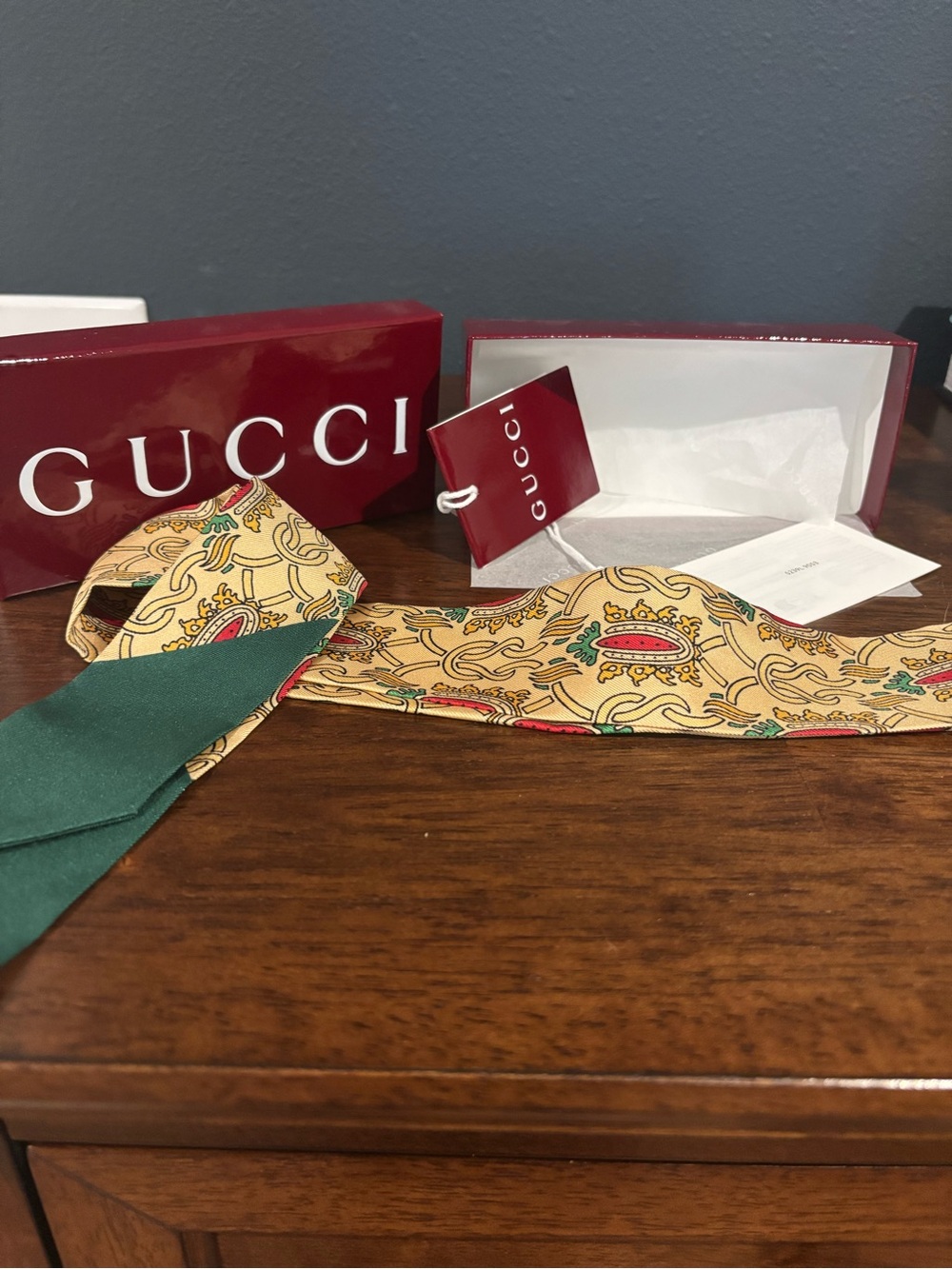 Gucci Silk Twill Printed Neck Bow Scarf